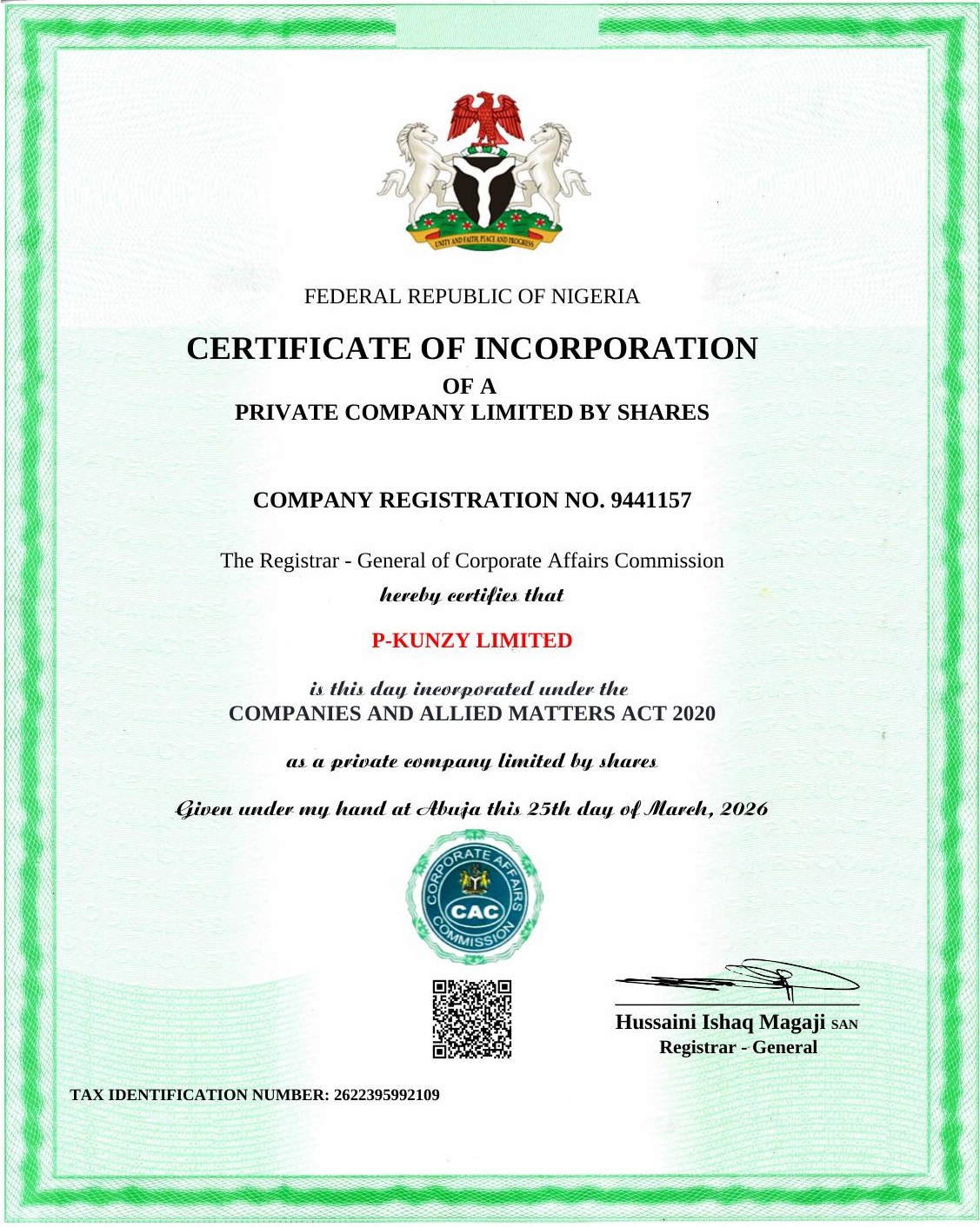 Certified Business — CAC Certificate